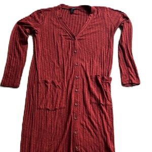 Forever 21 Long Sleeve Button Down Dress Rust Color Large Autumn Fall Women's L
